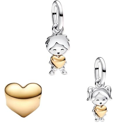 NUNUYAYA Perles Charms Argent Sterling 925 Breloque Pendentif,Clear Sparkling Gold Boys Girls Love Bead Compatible pour Femmes Filles Européen Bracelets Colliers 3pcs / Set