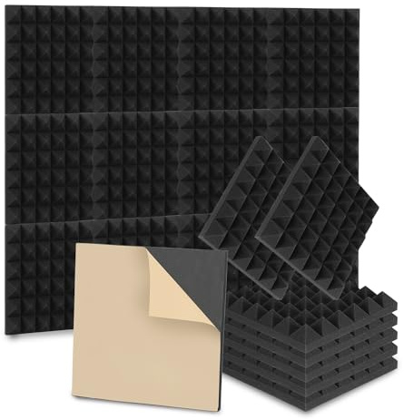 ISOISL 24 Akustikschaumstoff Schallabsorber – Hochdichte Schallschutzplatten für Aufnahmestudios, Arbeitszimmer und Tanzstudios mit Klebefunktion 30 x 30 x 2.5 cm, Pyramide