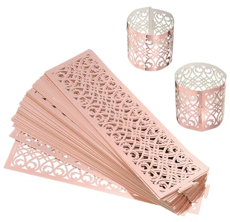 sourcing map Serviettenringe, lasergeschnittenes Folienpapier, Serviettenhalter, hohle Serviettenbänder für Hochzeiten, Partys, Servietten, Tischdekoration, Restaurant (reflektierendes Roségold, 17 x