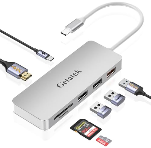 7 IN 1 USB C Hub Mit HDMI, USB3.2 10Gbps, 2 USB 2.0, 100W PD, SD/TF Kartenleser, Für 2024-2016 MacBook Pro/Air 13/14/15/16, Universal Type C Multiport Adapter