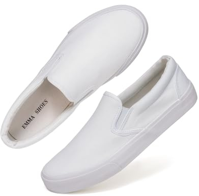 Emma Shoes Canvas Slip On Sneakers for Women (All White, 9.5)