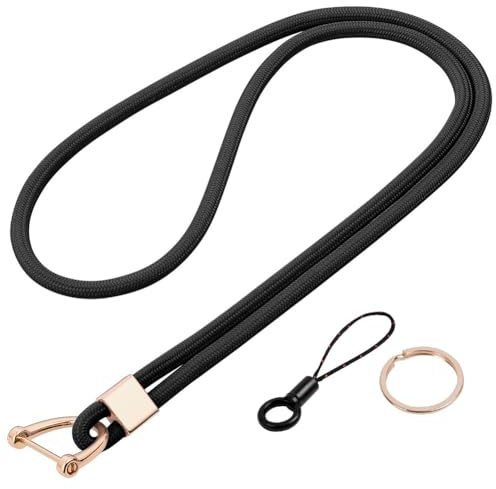 Vicloon Nyckelband med halsrem, märkesband med metallnyckelringar och snodd telefonring rem avtagbara nyckelband för ID bricka hållare nycklar telefon (svart)