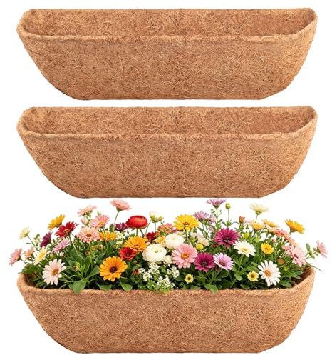 Fengaim Trough Coco ersättningsfoder, kokosfiberfoder för planterare, hängande korgfoder, Coco Coir Liners fönsterlåda, väggmonterad Coco Coir Liner för fönsterlåda (3-pack, 36 tum)