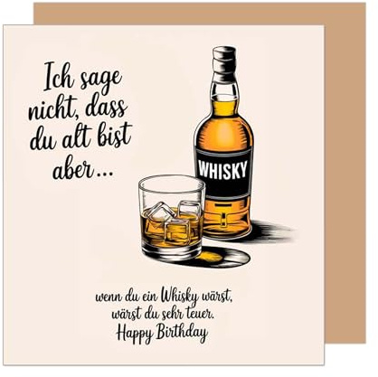 Edition Seidel Premium quadratische Geburtstagskarte mit Umschlag. Glückwunschkarte Happy Birthday Karte mit Spruch für Mann Frau Freund Freundin Whisky lustig (GQ401 SW025)
