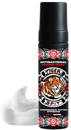 TIGER SPIT Tattoo Detergente Delicato per Aftercare Rivitalizzante Tatuaggio, Sapone Detergente Tatuaggi, Ravviva i Colori, Mousse Tatuaggi Lenitiva, Sostituto profesional green soap 200ml