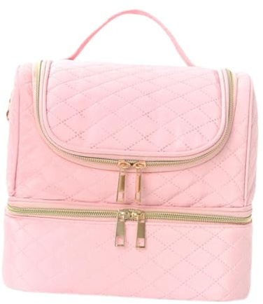 LeeQinersw 2 Tier Nagellack Aufbewahrungsbeutel Kosmetikbeutel Organizer Nagelkunstwerkzeuge mit Rucksackpackung, Rosa