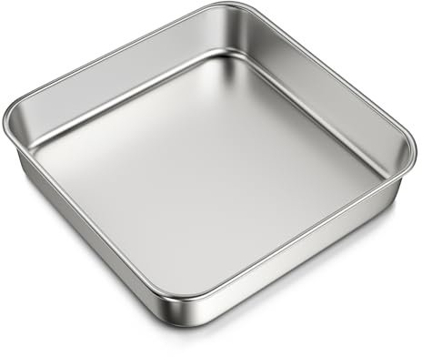 Teglia da forno quadrata in acciaio inossidabile 304, 20 x 20 cm, teglia quadrata di grado commerciale per torte, brownies e casseruole, teglie rettangolari più spesse, atossiche e resistenti e
