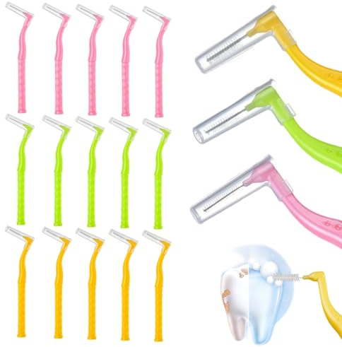 GHPKOTW 15 Unidades Cepillo Interdental Angular, Cepillo Interproximal, Máxima Eficacia, Previene y Elimina la Placa Bacteriana, Cerdas Suaves, Impieza Dental Cuidado Bucal, 3 Tamaños (0.6-1.2mm)