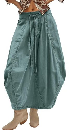 Sujama Women's Cargo Skirt Bubble Maxi Parachute Skirts with Pockets