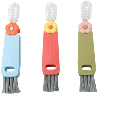Juego de 3 cepillos de limpieza 3 en 1 para tapas de tazas y espacios pequeños con diseño de agujero para colgar para un fácil almacenamiento y eliminación eficiente de la suciedad (mezcla)