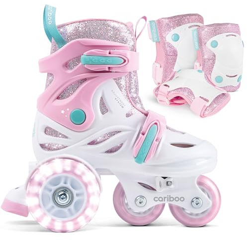 Cariboo Patins à roulettes pour Enfants - Ajustables - pour Débutants - Set avec Protège-Genoux Coudières et Protège-Poignets - Ballerina