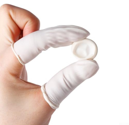 100 Pcs Latex Finger Cots for Industrial Electronic Use, Non-Slip Fingertip Protection Gloves, Rubber Finger Covers, Compatible(White)
