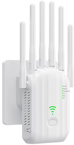 Répéteur WiFi 1200Mbps, Routeur WiFi Extender, Double Bande 5GHz/2.4GHz, Amplificateur WiFi avec Antennes à Gain Amélioré & 2 Ports LAN, Étendue Couverture 120㎡, Mode Répéteur/AP, Sécurité WPA/WPA2