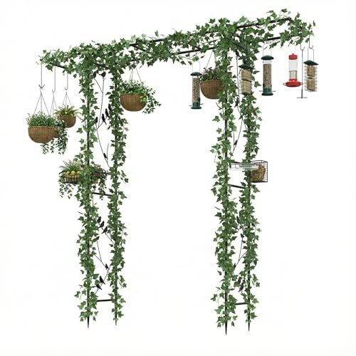 COSTWAY Pergolato a Arco da Giardino, Pergola da Esterno Decorativa in Metallo per Piante Rampicanti, Arco da Esterno per Feste, Matrimonio (Nero, Modello 1)