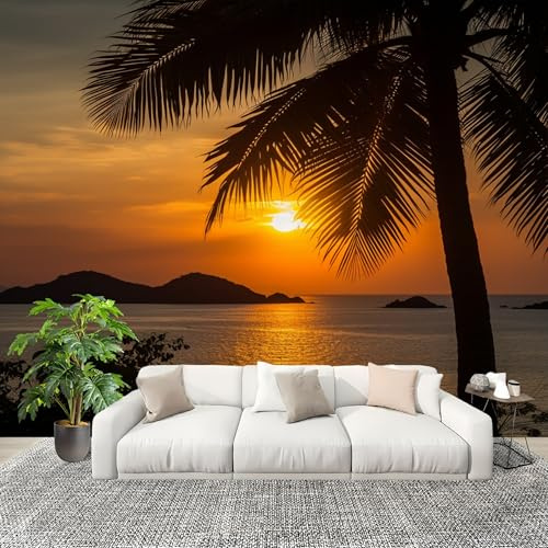 Papel Pintado Panorámico Puesta de Sol Tropical Vista Al Mar - Fotomurales - Grandes Murales Naturaleza Póster para Salón, Adulto Habitación de los Niños, Estudio Decoración 400x280 cm
