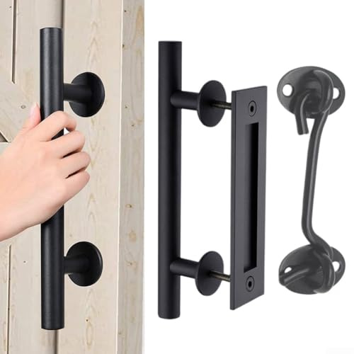 Maniglia per porta scorrevole da 30,5 cm, kit hardware per cancello con montaggio a incasso, include serratura a gancio e strumenti per l'installazione su porte scorrevoli e fienili