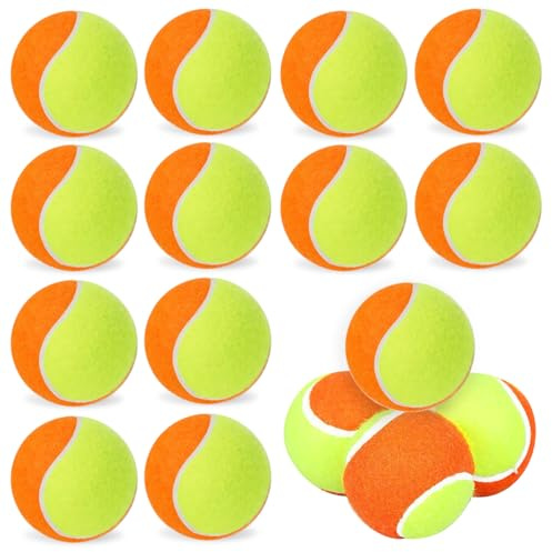 PORFOYO 15 Stück Tennis Bälle, Tennisball Orange, Gummi & Filz, Ø 6,35 cm, Hohe Rückprallfähigkeit, Ideal Für Training, Sportübungen und Freizeit