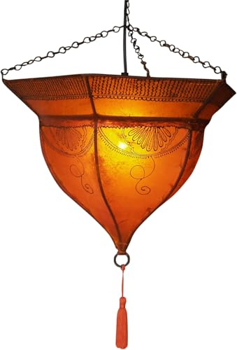 Guru-Shop Henna - Lmpara de Techo de Cuero/lmpara de Techo Mali, Naranja, Color: Naranja, 34x41x41 cm, Lmparas de Techo Orientales