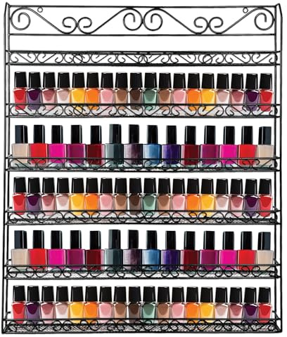 PANA 6 Tier Wall Mounted Metal Rack Shelf, Versatile Organizer for Nail Polish, Essential Oils, Kitchen Spices, and Craft Hobby Items, Sturdy Storage with Decorative Design (Black, 1pc)