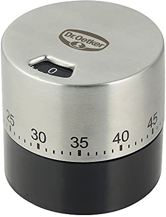 Dr. Oetker Mechanischer Kurzzeitmesser (bis 60 min) Edelstahl, Küchenwecker, funktioniert ganz ohne Batterie bis 1 Stunde, Menge: 1 Stück