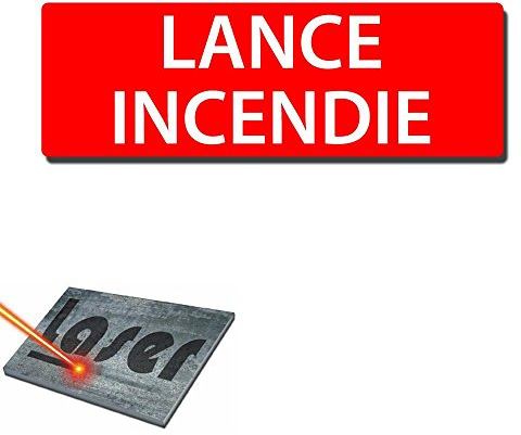 Plaque gravée autocollante 30x10 Lance à incendie fond rouge