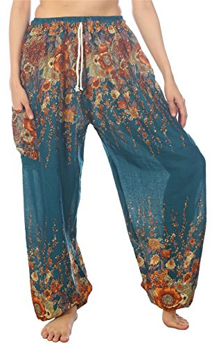 LOFBAZ Haremsbyxor för damer, yogabyxor i plusstorlek, pyjamasbyxor i bohemisk stil, hippie-stil, byxor för resor, myskläder, storlek S–4XL, M