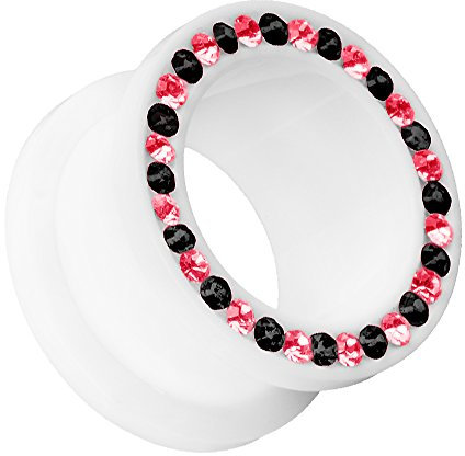 Piersando Flesh Tunnel Ohr Plug Piercing Ohrpiercing Kunststoff Weiß mit vielen Kristallen 8mm Rot Schwarz