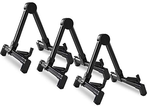 ROCKTILE GSF-2020B Universal Gitarrenständer faltbar schwarz 3x Set | Für alle Gitarren, Bässe und ähnliche bis 20 cm Stärke geeignet, Aus leichtem und stabilem Aluminium, Rutschfeste Gummifüße