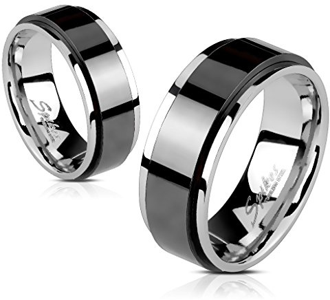 UrbanBijoux Bague Anneau Homme Femme Acier plaqué Noire tournante Anti Stress Spin (57)