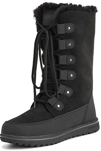 Polar Boot Womens Tall Durable Faux Fur Winter Rain Snow Waterproof Outdoor Calf Boots, 7 UK, Black Suede