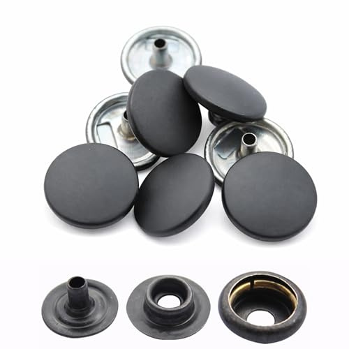 WedDecor Matte Black 15mm Press Studs Heavy Duty Metal Nickle Free 4 Parts Snap Fasteners Rivets Button for Leather Crafts, Jackets, Bags, Straps, Jeans, Clothes Repair - Pack of 10