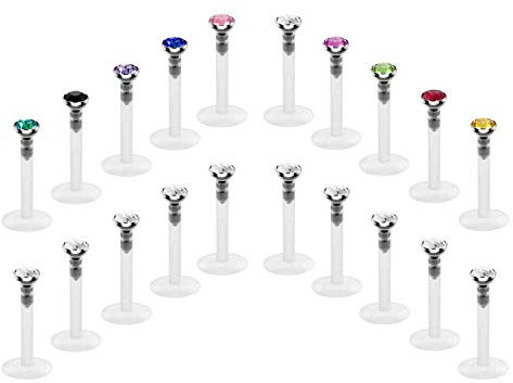 Crdifu 20er Lippenpiercing Labret Stecker Retainer Set Bioflex Flexibel Kunststoff 16 Gauge 6/8/10mm Bar Tragus Ohr Piercing Schmuck