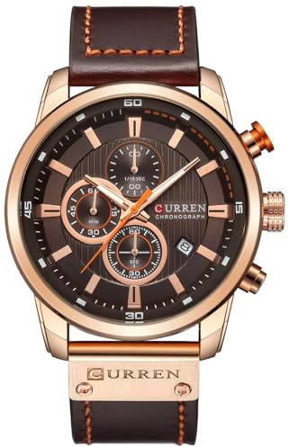 FANMIS Mens Sport Military Analog Quartz Watch Chronograph Classic Casual Business Dress Waterproof Watch Multifunctional Wristwatch with Leather Strap