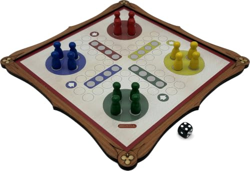 Brimtoy handmade Traditional Ludo Wooden Board Game for 2-4 Players - Family dice game of strategy and luck