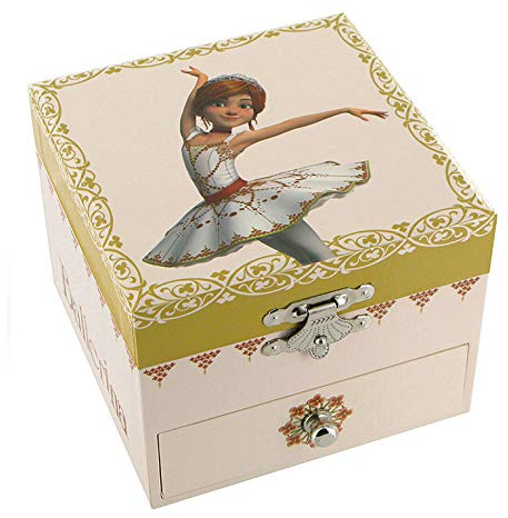 Schmuckkästchen / Schmuckdose / Schmuckschatulle aus Holz mit Spieluhr, tanzenden Ballerina und Félicie-Dekor, die kleine Ballerina aus dem Film Ballerina - Schwanensee (P. I. Tschaikowski)