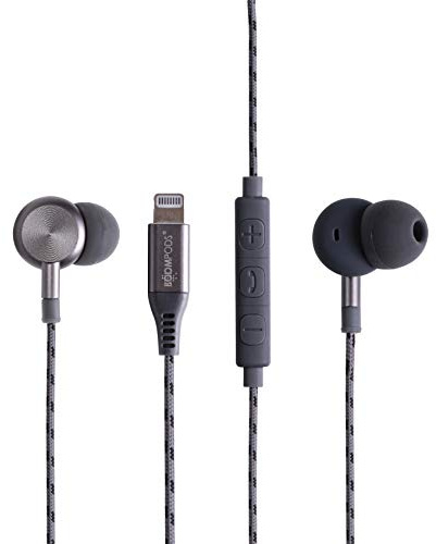Boompods Digibuds Lightning Earbuds, Graphite | Apple MFi Certified Wired Ear Buds, Noise Reducing Earphones with Built-In Microphone & Controls, Metal Construction