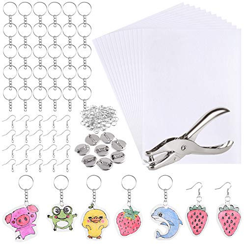 ASTARON 181Pcs Shrinking Plastic Sheets Kit Includes 20 Shrinking Film Art Paper and 161 Pcs Shrinkles Keychains Making Accessories for Kids Craft and Art Supplies