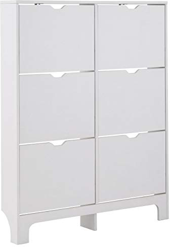 GFW Narrow High Gloss 4 or 6 Drawer Hallway Shoe Storage Cabinet, 17 cm Length x 102 cm Width x 90 cm Height, Grey/White
