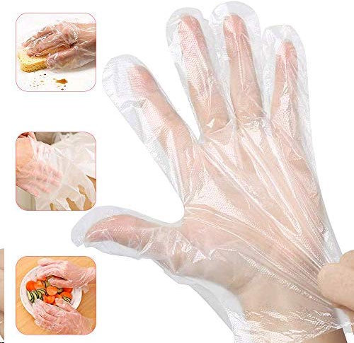 Disposable Gloves 100 Pcs, Plastic Clear Latex Free Powder Free Transparent Prepare Food Safe Cleaning Disposable Glove, large Polythene PE Gloves Protective Hand Gloves for Cooking Kitchen Hair Dye