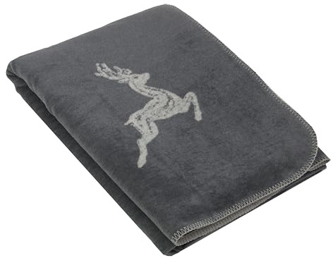 ZOLLNER Kuscheldecke in 150x200 cm - Flauschige und weiche Wendedecke in Zwei schlichten Farben - Trendige Hirscheinwebung in grau - Mischgewebe - waschbar bis 40°C – Oeko Tex® Zertifiziert