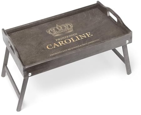 Maverton Betttablett mit Gravur - personalisiert - Sofatisch mit Griffen - klappbar - erhöhter Rand - Geburtstagsgeschenk für Frauen - Einzugsgeschenke - Grau - Prinzessin