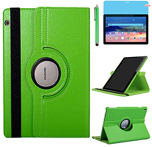 Hülle für Huawei MediaPad T5 10 Tablette 10.1 Zoll (AGS2-W09 AGS2-L09 AGS2-L03), 360 Grad drehbarer Ständer Schutzhülle,Mit Stylus Pen,Bildschirm Film (Green)