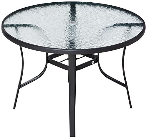 Outsunny Mesa de Cristal de Jardín Redonda Exterior Ø106,5x71 cm Negro
