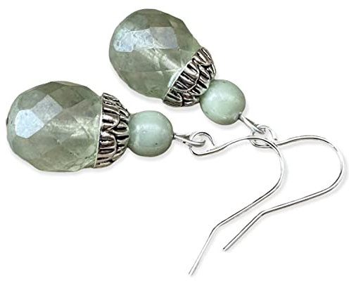 Neu!!! Vintage Ohrringe mit böhmischen Glasperlen - klar matt, peridot grün, mint & silber