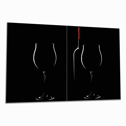 Wallario Herdabdeckplatte/Spritzschutz aus Glas, 2-teilig, 80x52cm, für Ceran- und Induktionsherde, Rotwein bei Nacht