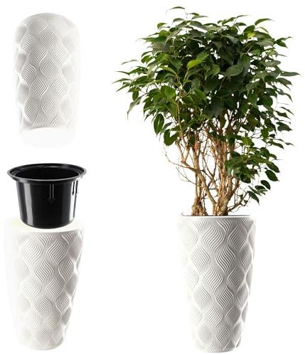 KADAX Pot de Fleurs Haut, Jardinière en Plastique de Grande Taille avec Motif Moderne pour Sublimer Votre Intérieur ou Extérieur, Bac à Fleur (Blanc, 58.5 cm)