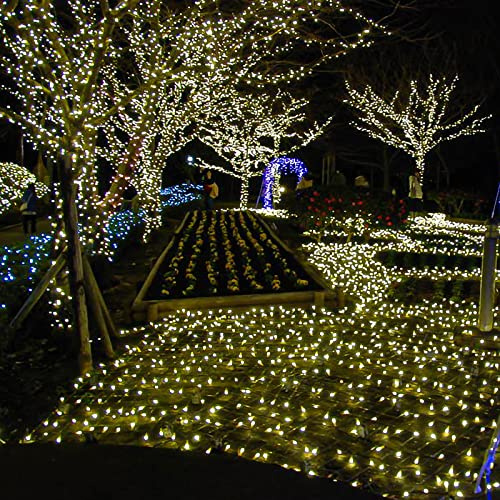 Jopassy LED Lichternetz 1.5x1.5m 96 LED Lichternetz Warmweiß Lichterkette Netz 8 Modi Lichterkettennetz Mit Controller für Weihnachtsbeleuchtung Außen