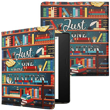 kwmobile Klapphülle kompatibel mit Amazon Kindle Oasis 10. Generation Hülle - Flipcase für den eReader mit Handschlaufe - Bibliothek Motto Mehrfarbig