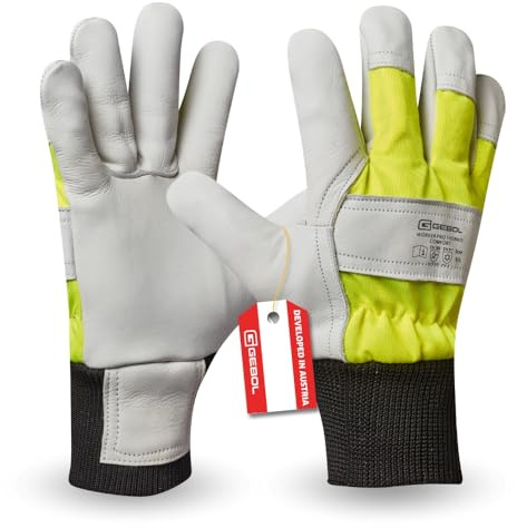 Gebol Worker Pro Thermo Comfort | Arbetshandskar av läder med kallt isolerande foder för vintern | Vattenavvisande skyddshandskar | Män | Storlek XXL (Gr 11) | Gul svart vit | 1 par