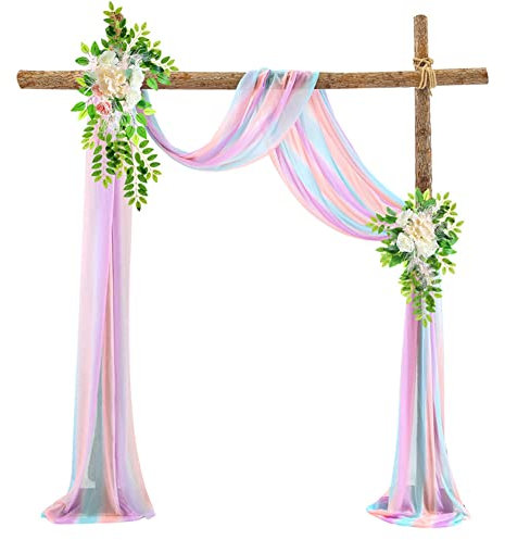 SHTGOI 1 Stück Hochzeitsbogen Vorhang Elastischem Tüll Hochzeit Bogenvorhang Traubogen Vorhänge Gardinen Querbehang für Hochzeitsdekoration Foto Hintergrund 75 * 550cm Regenbogen